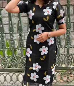 "Trendy Black Floral Printed Sheer Kurti with Short Sleeves"