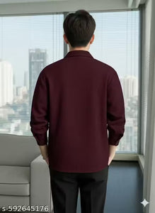 "Men's Stylish Maroon Textured Waffle Shirt | Casual Half Sleeve Button Down Shirt for Men"
