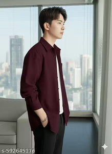 "Men's Stylish Maroon Textured Waffle Shirt | Casual Half Sleeve Button Down Shirt for Men"