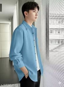 "Men's Stylish Sky blue Textured Waffle Shirt | Casual Half Sleeve Button Down Shirt for Men"