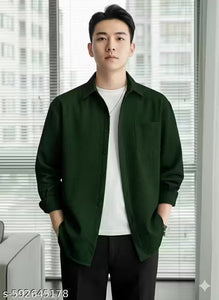 "Men's Stylish Green Textured Waffle Shirt | Casual Half Sleeve Button Down Shirt for Men"