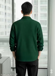 "Men's Stylish Green Textured Waffle Shirt | Casual Half Sleeve Button Down Shirt for Men"