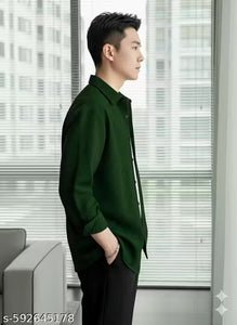 "Men's Stylish Green Textured Waffle Shirt | Casual Half Sleeve Button Down Shirt for Men"