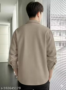 "Men's Stylish Beige Textured Waffle Shirt | Casual Half Sleeve Button Down Shirt for Men"