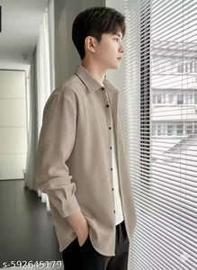 "Men's Stylish Beige Textured Waffle Shirt | Casual Half Sleeve Button Down Shirt for Men"