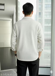 "Men's Stylish White Textured Waffle Shirt | Casual Half Sleeve Button Down Shirt for Men"