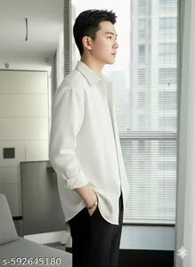 "Men's Stylish White Textured Waffle Shirt | Casual Half Sleeve Button Down Shirt for Men"