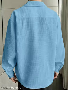 "Men's Stylish Sky blue Textured Waffle Shirt | Casual Half Sleeve Button Down Shirt for Men"
