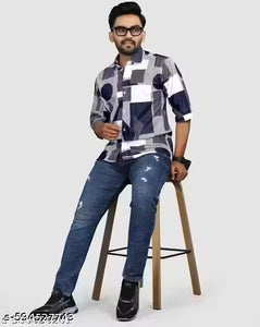 “Trendy Men’s Half Sleeve Printed Shirt – Stylish Multi colour Abstract Design”
