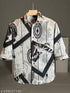 “Trendy Men’s Half Sleeve Printed Shirt – Stylish Black & White Abstract Design”