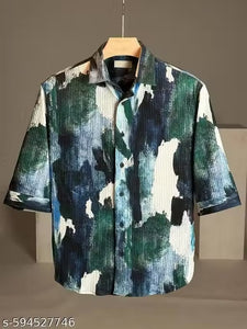 “Trendy Men’s Half Sleeve Printed Shirt – Stylish Multi colour Abstract Design”