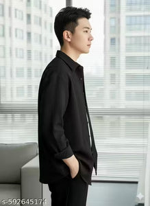 "Men's Stylish Black Textured Waffle Shirt | Casual Half Sleeve Button Down Shirt for Men"