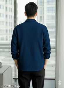 "Men's Stylish Blue Textured Waffle Shirt | Casual Half Sleeve Button Down Shirt for Men"