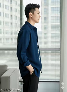 "Men's Stylish Blue Textured Waffle Shirt | Casual Half Sleeve Button Down Shirt for Men"